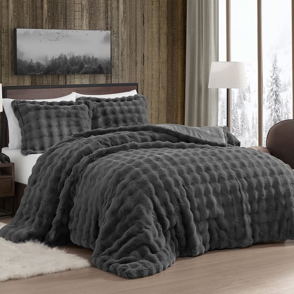 Alpine Cabin 3-Piece Bubble Fur Comforter Set, Assorted Sizes