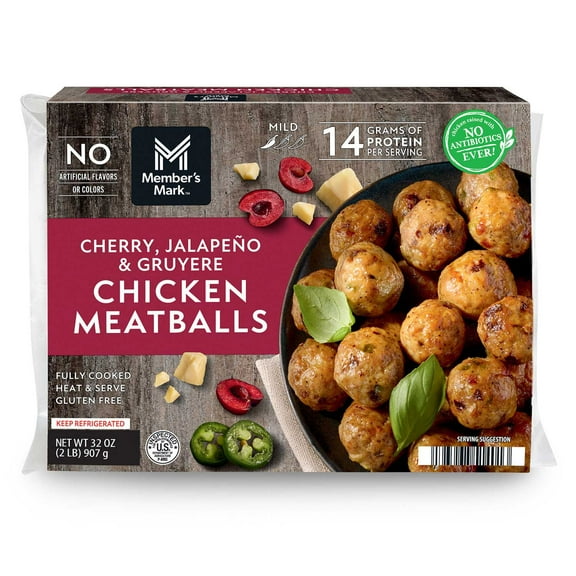Member's Mark Cherry, Jalapeno & Gruyere Cheese Chicken Meatballs, 32 oz