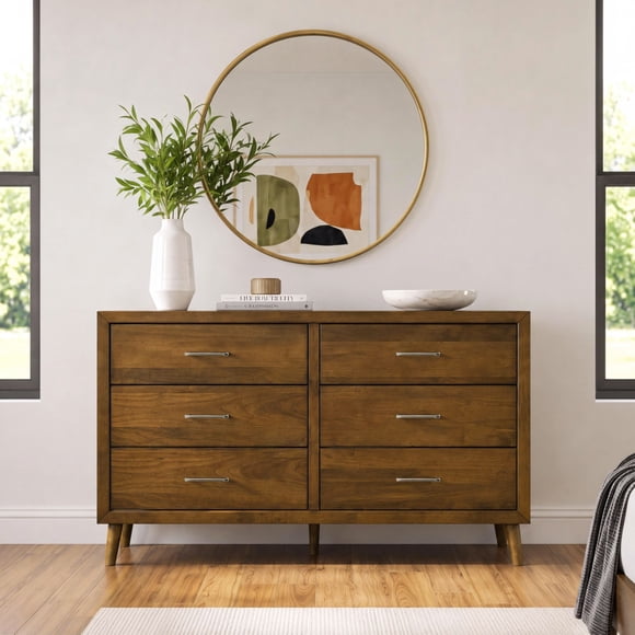 Zuma 6-Drawer Dresser & Mirror in Walnut