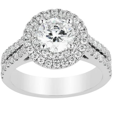 1.50 CT. T.W. Round Cut Double Halo Diamond Ring in 18K Gold