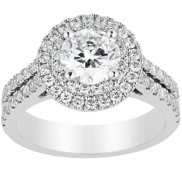 1.50 CT. T.W. Round Cut Double Halo Diamond Ring in 18K Gold