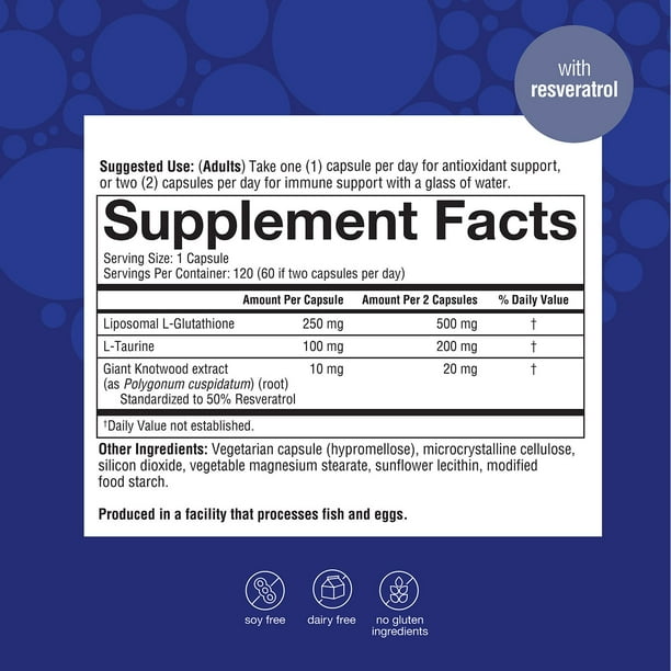 what is glutathione levels Youtheory Liposomal Glutathione+ with Resveratrol Capsules, 120 ct