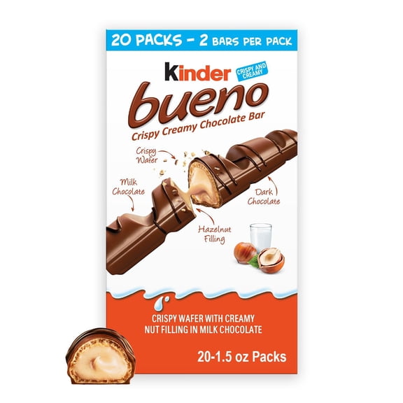 Kinder Bueno Milk Chocolate Hazelnut Bars, 1.5 oz., 20 pk.