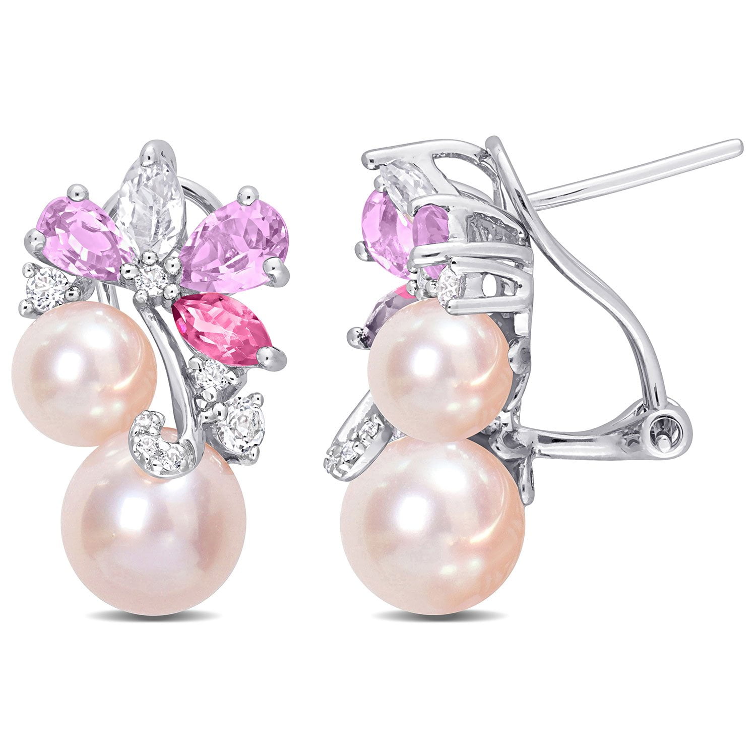 Rabbit Ear White Zircon Stud Earrings Freshwater Cultured Pearl Stud Earrings Sterling Silver Studs - CB188MQ665D