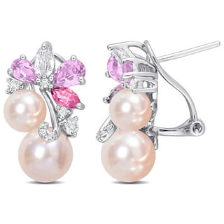 Freshwater Cultured 6-8.5mm Pearl & Gemstone Earrings in Sterling Silver