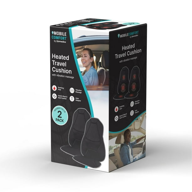 Homedics Heated Travel Cushion With Vibration Massage, 2-Pack, Black