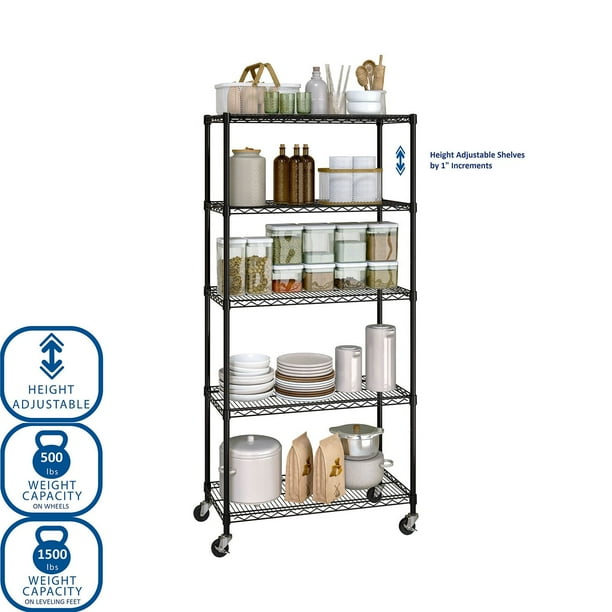 Seville Classics 5-Tier Steel Wire Shelving, 36” W x 14” D x 75.5