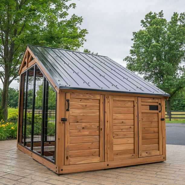 Backyard Discovery 7' x 5' Cedar Wood Dog Kennel w/ Feeding Door