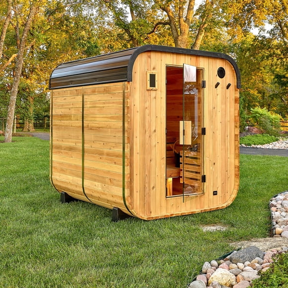 Backyard Discovery 4-6 Person Cedar Outdoor Cube Sauna with Electric Heater & Glass Door