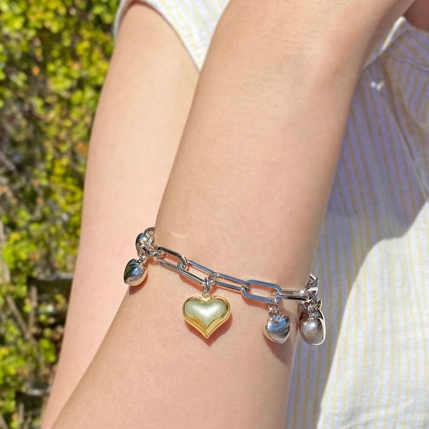 Heart Charm Bracelet in 14K Gold & Sterling Silver - Samsclub.com