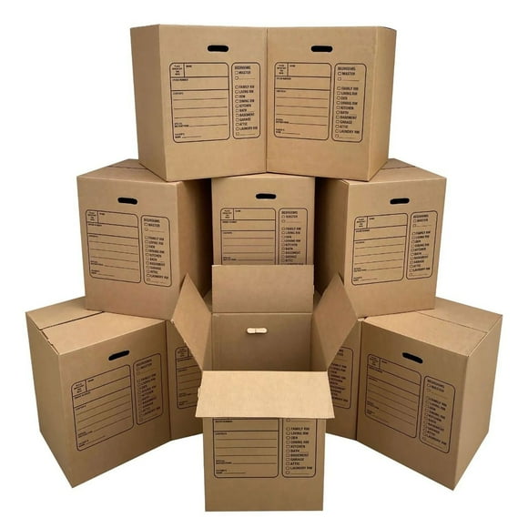UBMOVE Pack of 10 Premium Large Corrugated Boxes with Handles, 18" x 18" x 24"
