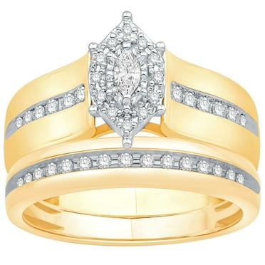 0.33 CT. T.W. Marquise Cut Halo Diamond Ring & Band Set in 14K Gold