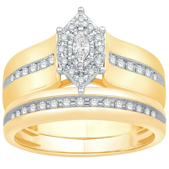 0.33 CT. T.W. Marquise Cut Halo Diamond Ring & Band Set in 14K Gold