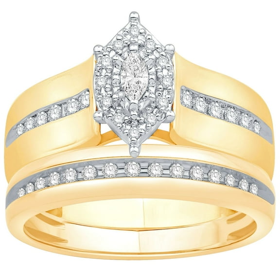 0.33 CT. T.W. Marquise Cut Halo Diamond Ring & Band Set in 14K Gold