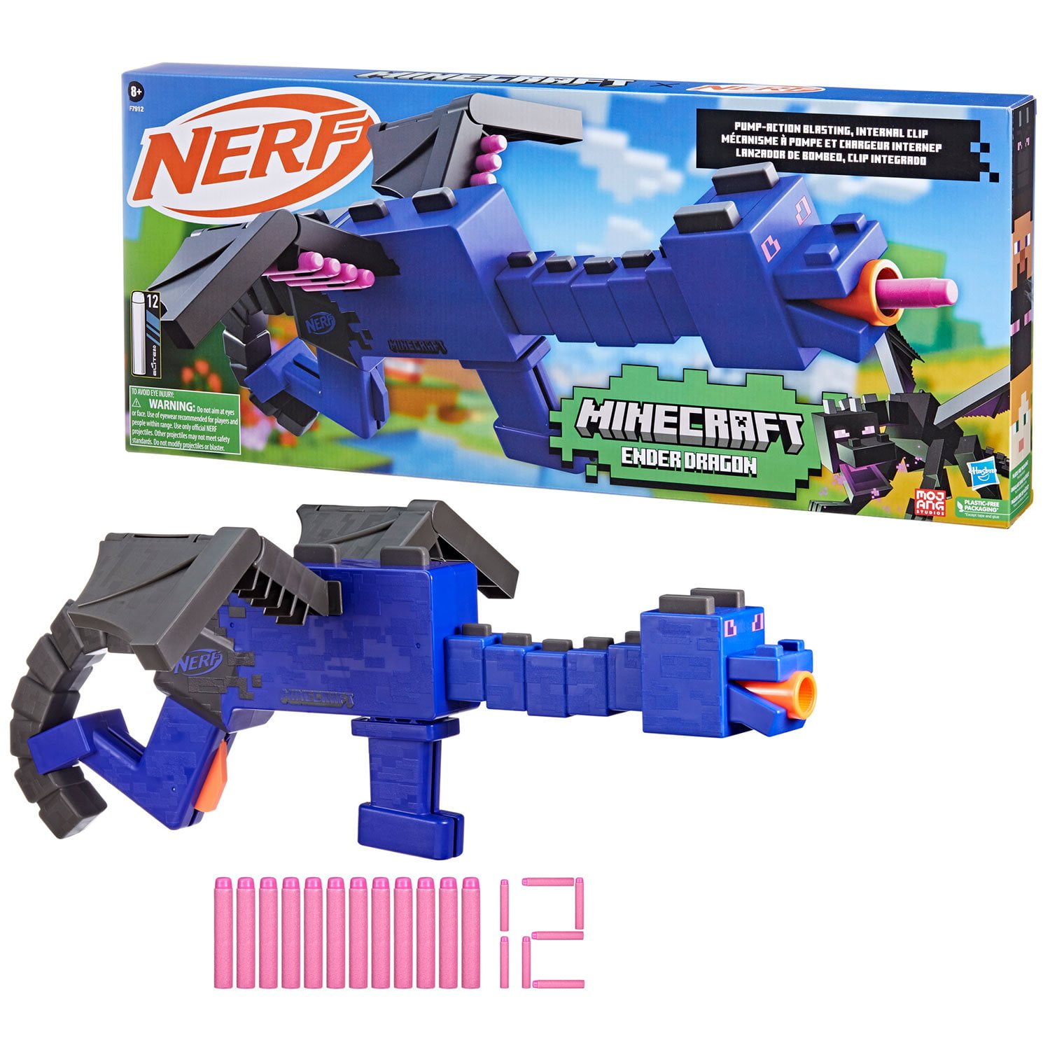 Nerf Minecraft Ender Dragon Blaster & 12 Nerf Elite Foam Darts