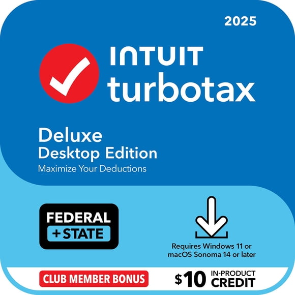 TurboTax Desktop Deluxe 2025 Email Delivery, Federal & State Returns + Federal E-file + $10 In-Product Credit (Win 11, Mac 14)