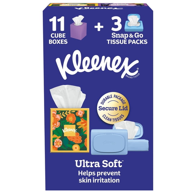 Kleenex Ultra Soft Tissues Combo Pack, 3 Snap & Go packs, 11 boxes, 867 Tissues total