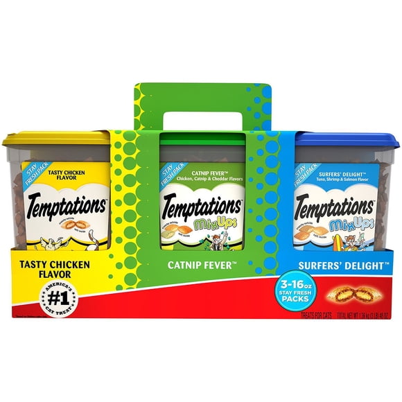 Temptations Classics Mixups Chicken, Catnip, and Seafood Adult Cat Treats, 16 oz., 3 tubs