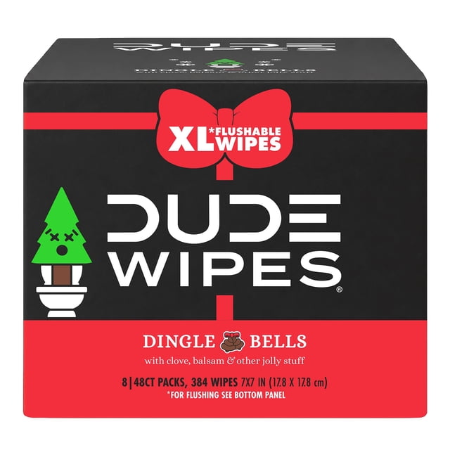 DUDE Wipes XL Flushable Wipes, Dingle Bells, 8 ct., 384 wipes