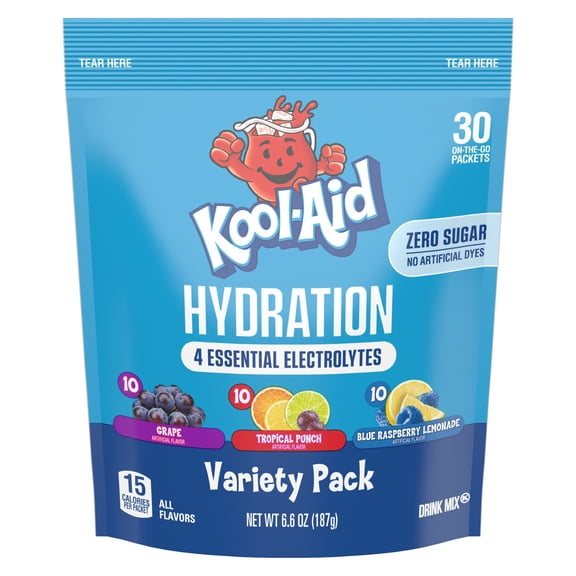 Kool-Aid Hydration Electrolyte Powder Drink Mix Variety Pack, 30 On-the-Go-Packets