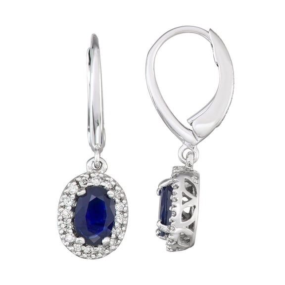 Oval Cut Genuine Gemstone and 0.16 CT. T.W. Diamond Dangle Earrings in 14K Gold