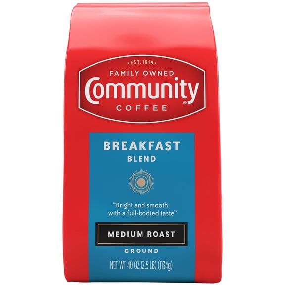 Community Coffee Medium Roast Ground Coffee, Breakfast Blend, 40 oz.