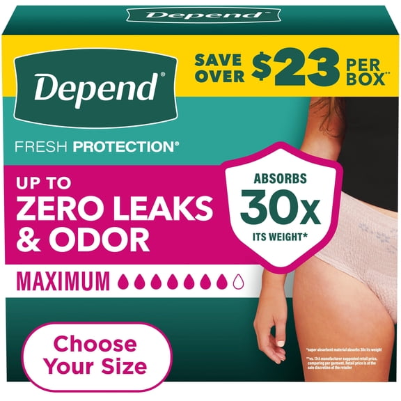 Depend Max Aborbance Incontinence Underwear for Women, Choose Size