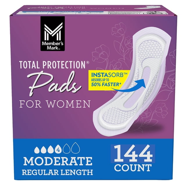 Member's Mark Total Protection Pads for Women, Moderate Regular, Choose Count