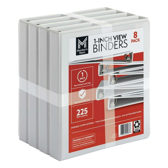 Member's Mark 1" Round-Ring View Binder, White, 8 pk.