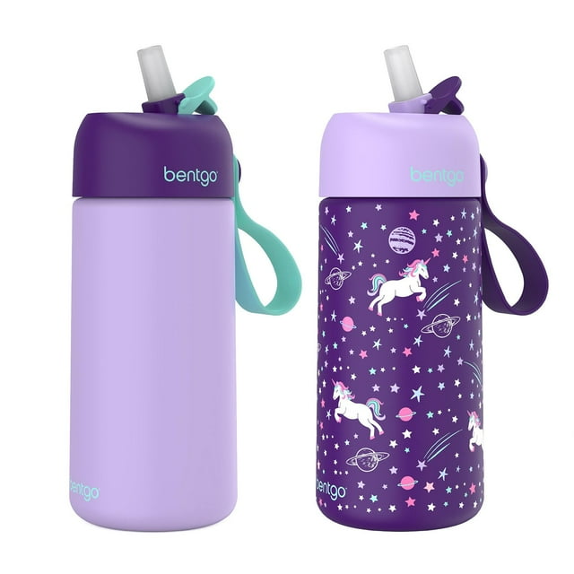 Bentgo 2-Pack Kids Stainless Steel 14 oz Water Bottle Set, Assorted Designs