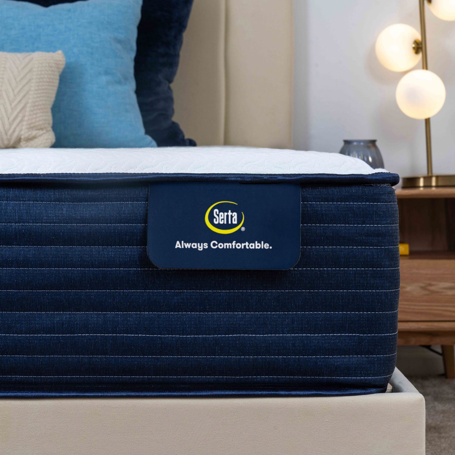Close-up of the mattress side with Serta tag.