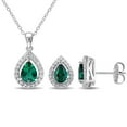 thumbnail image 1 of Lab Created Gemstone Teardrop Halo Pendant and Stud Earrings Set in Sterling Silver, 1 of 6