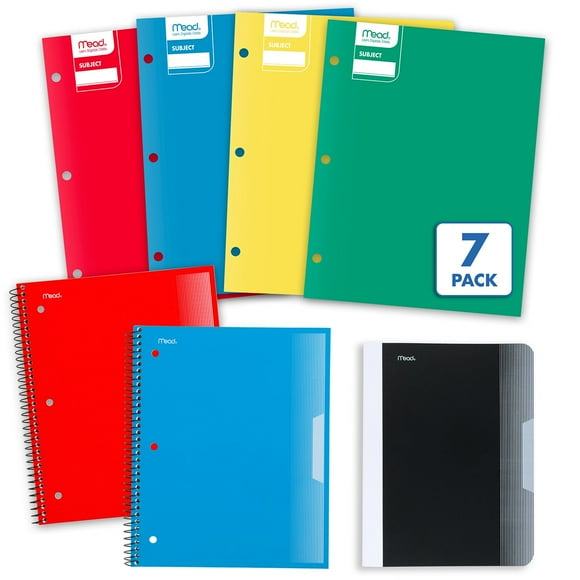 Mead Bundle, 2 College Ruled Spiral Poly Notebooks, 1 College Ruled Poly Composition Book, 4 Paper Folders