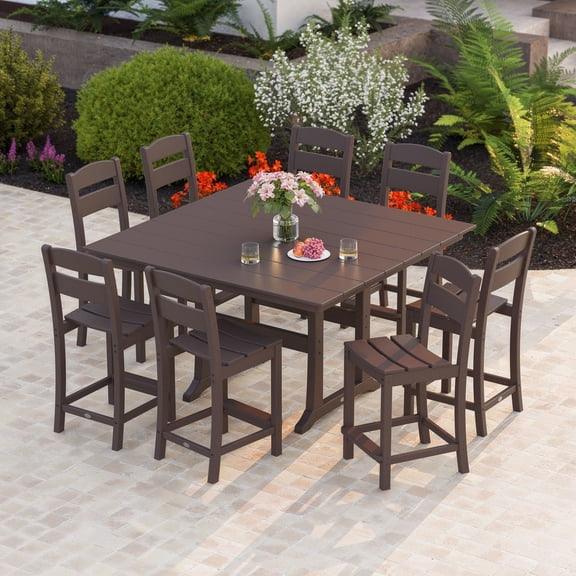 POLYWOOD Gulf Shores Farmhouse Trestle Counter Side Chair Set, 9pc