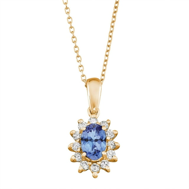 Oval Cut Gemstone & 0.18 CT. T.W. Starburst Pendant Necklace in 14K Gold