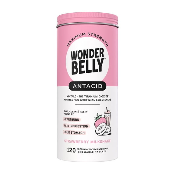 Wonderbelly Strawberry Milkshake Antacid Tablets 120 ct.