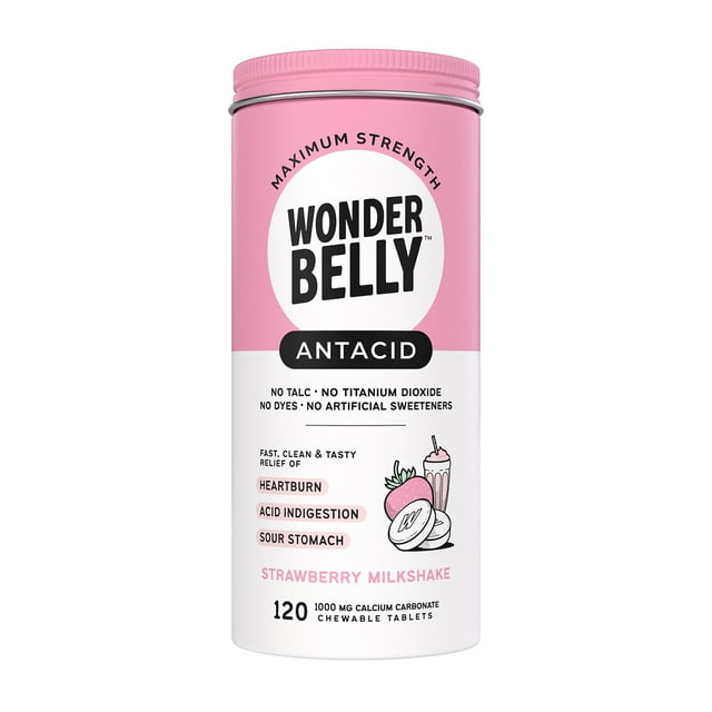 Wonderbelly Strawberry Milkshake Antacid Tablets 120 ct.