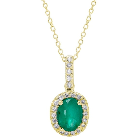 Oval Cut Genuine Gemstone & 0.11 CT. T.W. Diamond Halo Pendant Necklace in 14K Gold