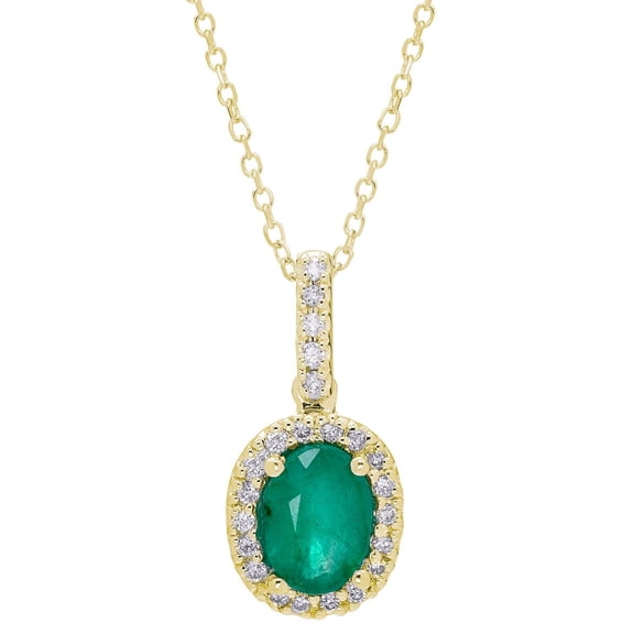 Oval Cut Genuine Gemstone & 0.11 CT. T.W. Diamond Halo Pendant Necklace in 14K Gold