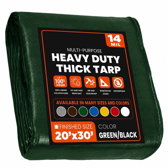 Heavy Duty 20' x 30' Tarp Cover, Waterproof, UV Resistant, Rip and Tear Proof, Poly Tarpaulin with Reinforced Edges for Roof, Camping, Patio, Pool, Boat, Assorted Mil & Colors