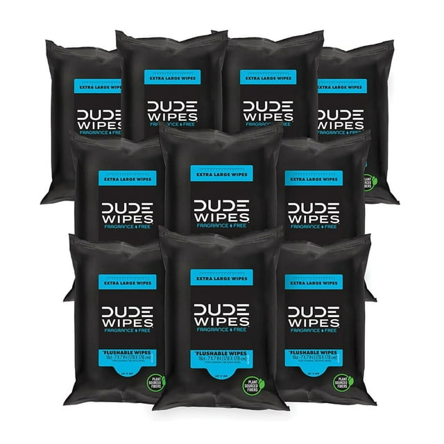 DUDE WIPES XL Flushable Wipes, Fragrance Free, 10 ct., 180 wipes