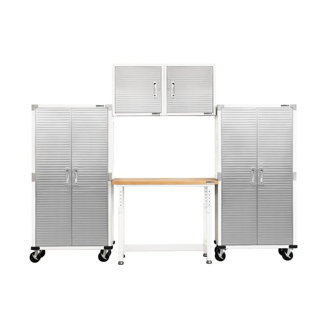 Seville Classics UltraHD 5-Piece Steel Garage Cabinet Storage Set With Height Adjustable Workbench, 10' Wide