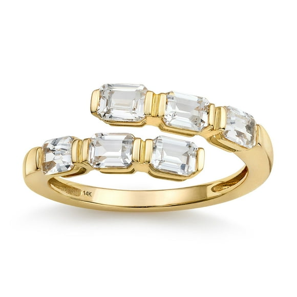 14Kt Yellow Gold Lab Created White Sapphire By-Pass Ring