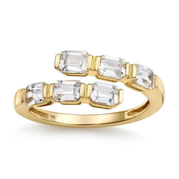 14Kt Yellow Gold Lab Created White Sapphire By-Pass Ring