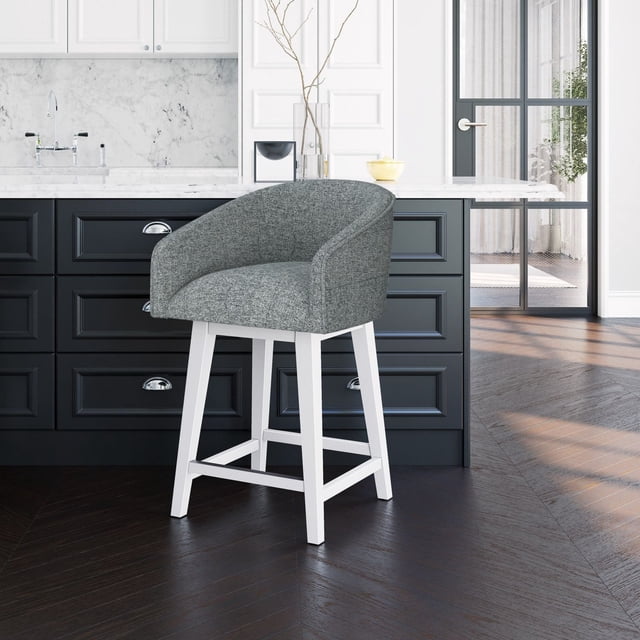 HH2 Home Upholstered Barrel Back Wood Adjustable Height Swivel Bar Stool