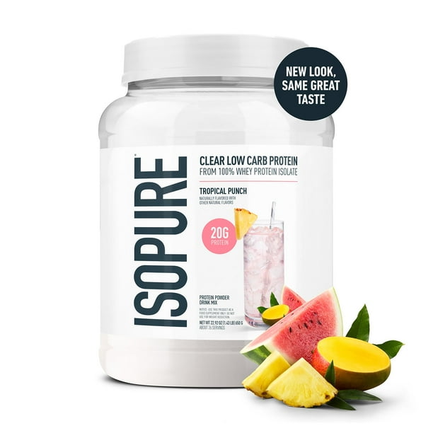 Isopure 20g Clear Protein Powder, Tropical Punch, 1.43 lbs
