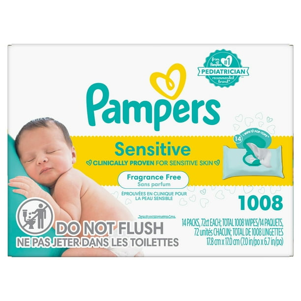 Pampers Baby Wipes, Sensitive Perfume Free, 14 Pop-Top Packs (1008