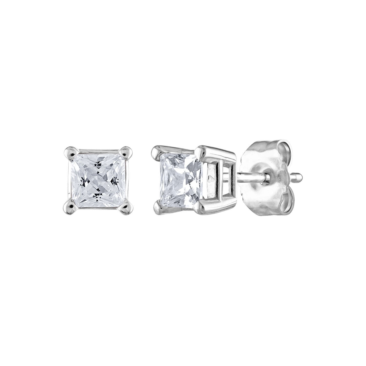 0.72 CT. T.W. Princess Cut Solitaire Diamond Stud Earrings in 14K