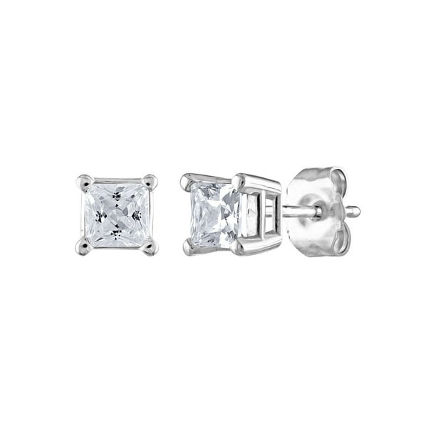 Princess Cut Solitaire Diamond Stud Earrings in 14K