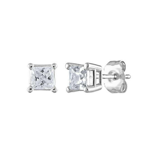 0.72 CT. T.W. Princess Cut Solitaire Diamond Stud Earrings in 14K Gold